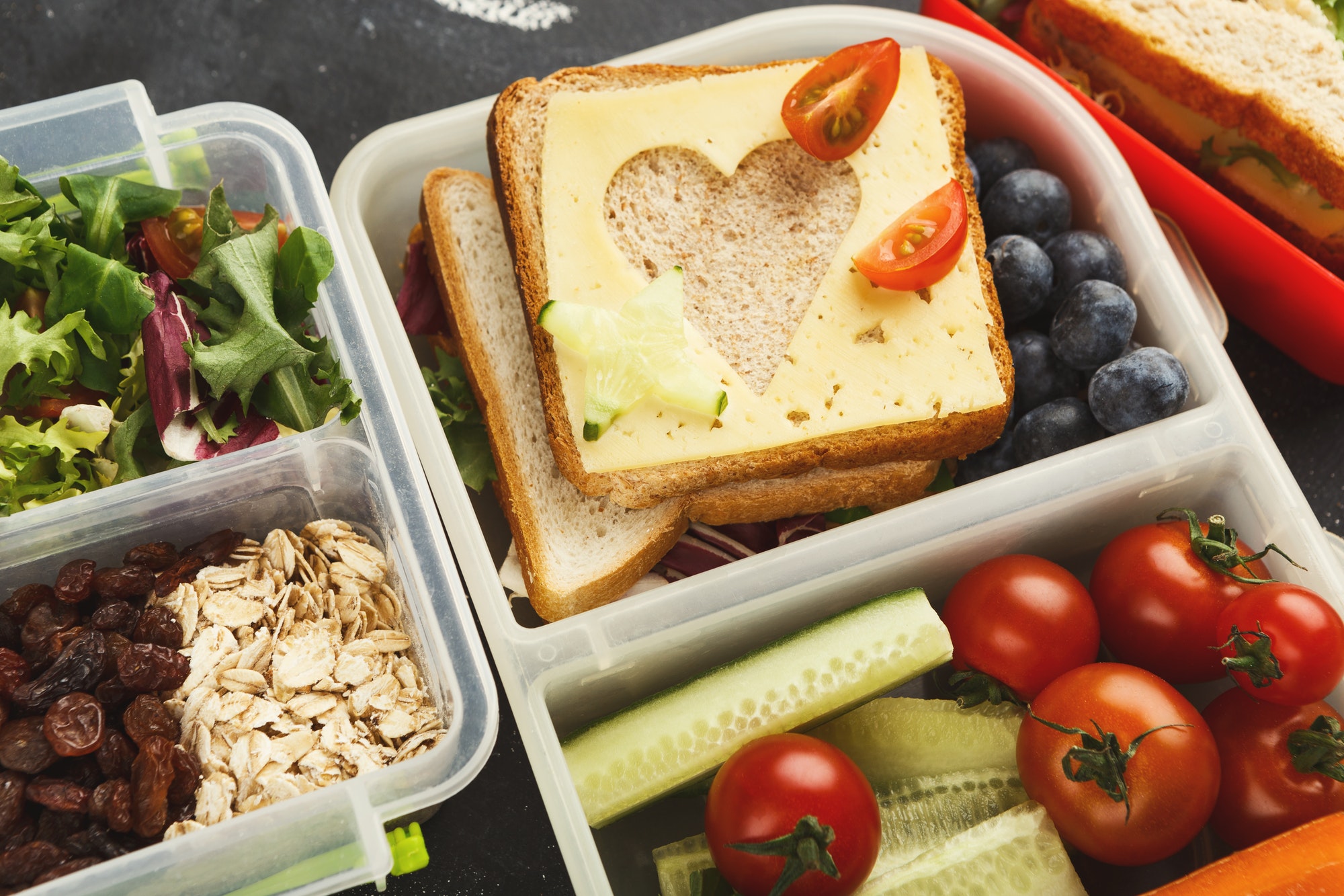 Lunch boxes for kid. Healthy snack for school dinner